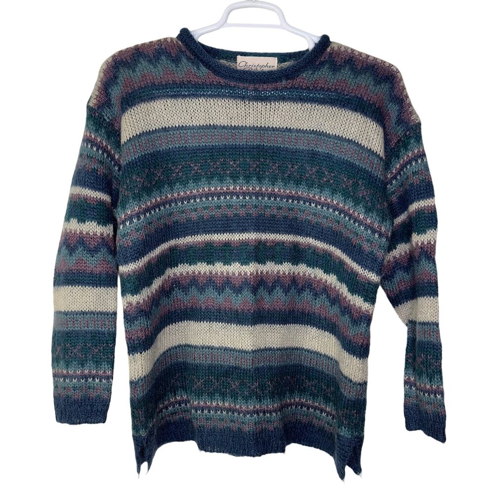 Vintage Christopher & Banks‎ Women's Large Sweater Mohair Blend Knit Striped 90s